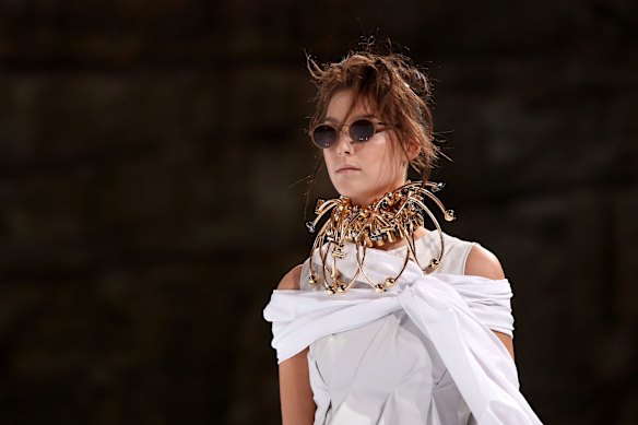 A model walks the runway at the Mercedes-Benz Presents Maticevski show at Mercedes-Benz Fashion Week Resort 17 Collections at The Cutaway, Barangaroo Reserve on May 15, 2016 in Sydney, Australia. 
