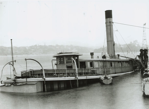 The Navy depot ship (and former ferry) Kuttabul, sunk by Japanese midget submarines on May 31, 1942. 21 sailors were killed in the attack.