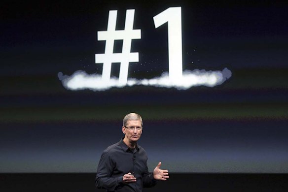 Apple CEO Tim Cook speaks at Apple headquarters in Cupertino, California.