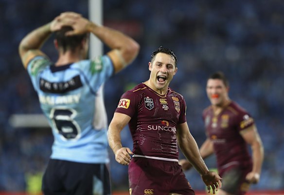 Cooper Cronk of the Maroons celebrates victory after game one of the State Of Origin series.