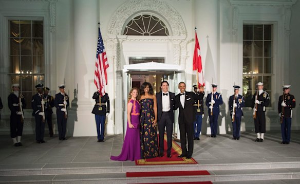 President Barack Obama and first lady Michelle Obama with Canadian Prime Minister Justin Trudeau and Sophie Gregoire Trudeau in March 2016.