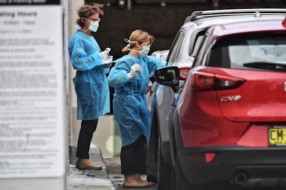 An 'in car' Coronavirus testing clinic in Mona Vale.
