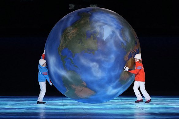 Children representing Cortina and Milan during the closing ceremony of the 2022 Winter Olympics.