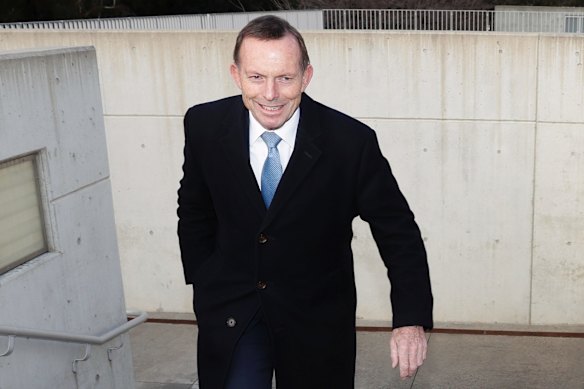 Former Prime Minister Tony Abbott arrives at Parliament House in Canberra on Tuesday 21 August 2018.
