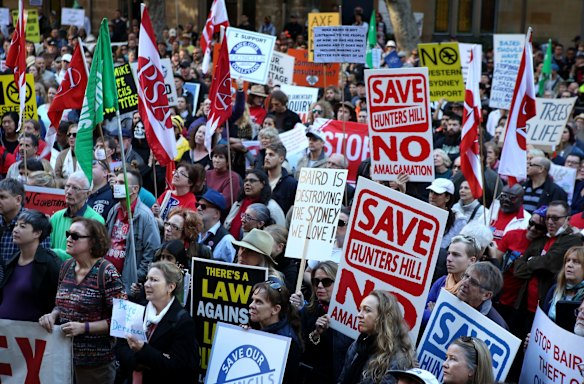 Protesters gather in Sydney's CBD to oppose the draconian laws and polices of NSW State Premier Mike Baird and his Liberal Government.