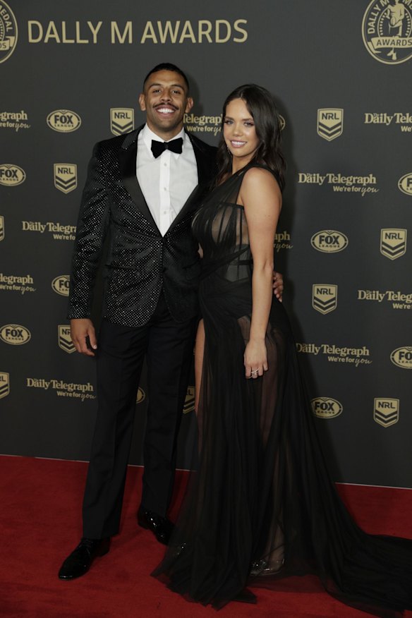 Melbourne's Josh Addo-Carr and Lakaree Smith arrive ahead of the 2019 Dally M Awards.