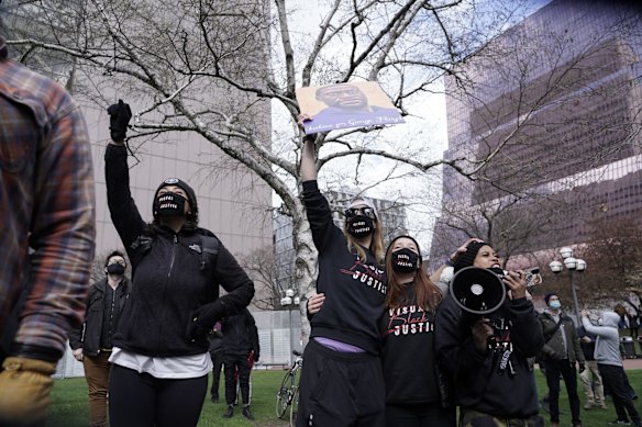 People cheer after a guilty verdict was announced at the trial of former Minneapolis police Officer Derek Chauvin.