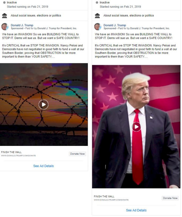 Donald Trump's "invasion" advertisements on Facebook.