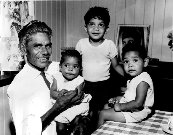 Neville Bonner with his three grandsons, from left, David John Bonner, 7 months, Thomas, 2, and Richard, 1.