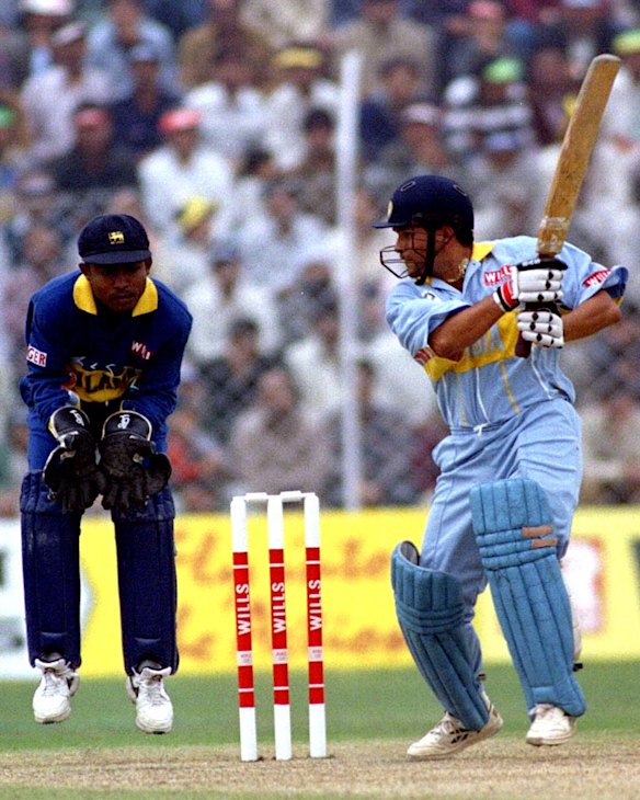 1996, New Delhi. On his way to 137 of India's 271-3 in a World Cup match against Sri Lanka.