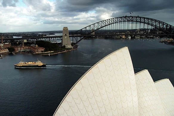 A flying drone took this image above Sydney Harbour.