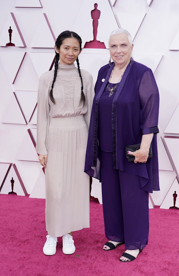  Nomadland's Chloe Zhao, left, and Charlene Swankie arrive at the Oscars.
