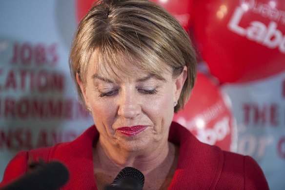Anna Bligh makes her concession speech at ALP headquarters in Southbank. Photo: Harrison Saragossi