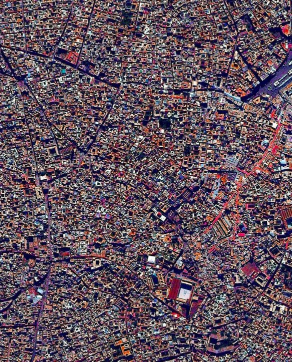 The medina quarter in Marrakesh, Morocco, created with aerial imagery.