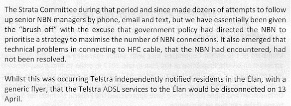 Elan residents received a letter telling the the strata committee had been given the 'brush off'.