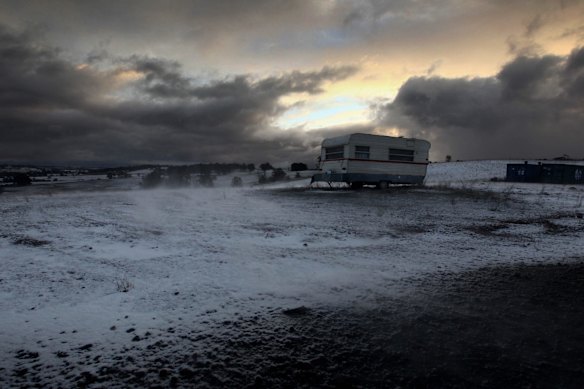 Snow falls across the Central Tablelands, around Oberon and Black Springs, settling on the barren paddocks and dried dams.