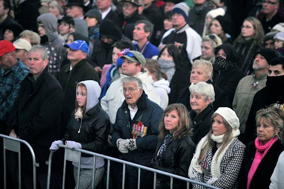 Anzac Day dawn service at the Shrine of Remembrance on St Kilda Road in Melbourne.