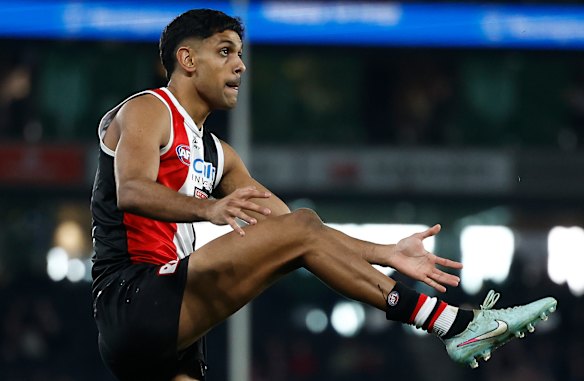 Man in demand: Nasiah Wanganeen-Milera had another outstanding game for the Saints on Sunday.