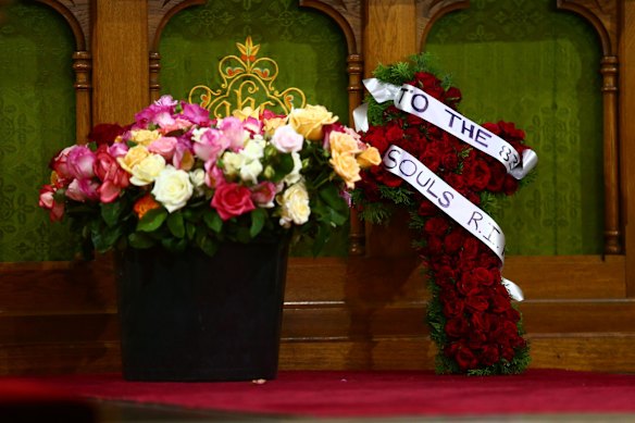 Floral wreaths layed to remember those that died that day.