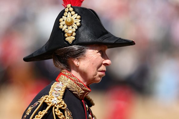 Princess Anne, Princess Royal, in her role as Colonel of the Blues and Royals, during the Trooping the Colour.