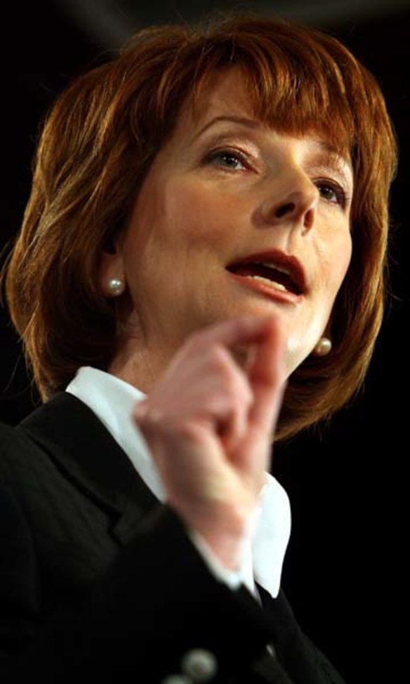 Gillard addresses the National Press Club in Canberra in September 2008.