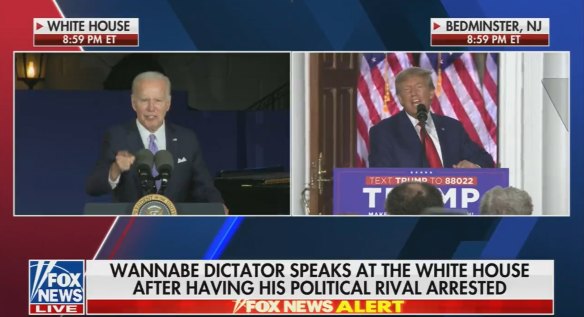Fox News banner while televising Trump’s speech.