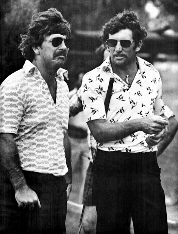 Rod Marsh (left) and Ian Chappell (right) 1976 - playing golf at the American Express Pro-AM at Liverpool. 