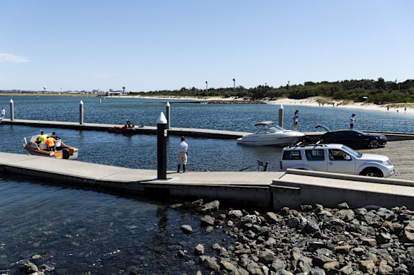 Port Botany Boat Ramp is busy with people enjoying the warmer weather on the long weekend.