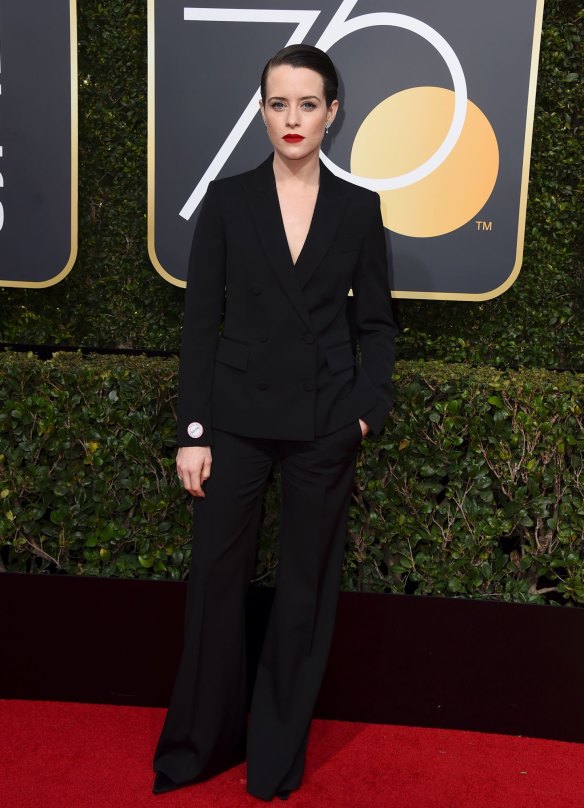 Claire Foy was one of the few women who wore a full suit to the Golden Globes but many incorporated pants into their outfits.
