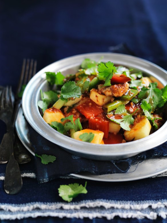 Sweet and sour pork <a href="http://www.goodfood.com.au/recipes/sweet-and-sour-pork-20120806-29tuj"><b>(recipe here)</b></a>.