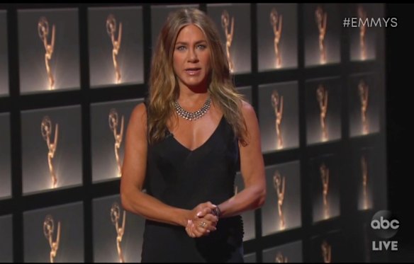 Jennifer Aniston during the 72nd Emmy Awards broadcast. 