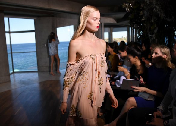 Models showcase Myer's spring collections at a private home in Coogee. 