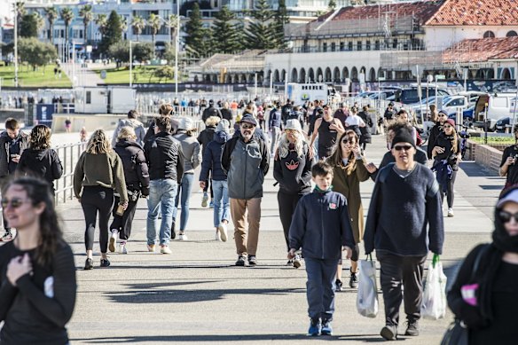 People exercise at Bondi Beach during lockdown. 17th July, 2021.

