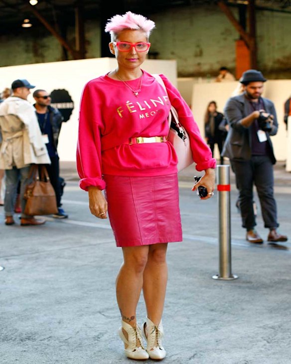 Lee Hawkes wearing sass & bide shows and attracting the attention of street style bloggers at MBFWA in 2013.