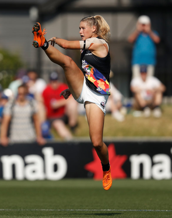 Tayla Harris has copped abuse on social media, much of it around this photo.