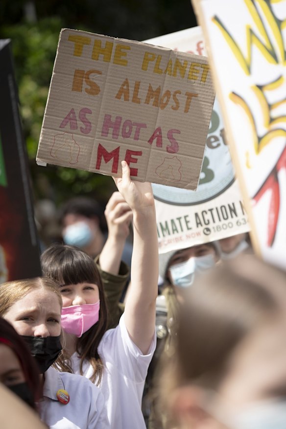 Young people gathered in front of the Prime Minister's Kirribilli residence for the School Strike 4 Climate protest.