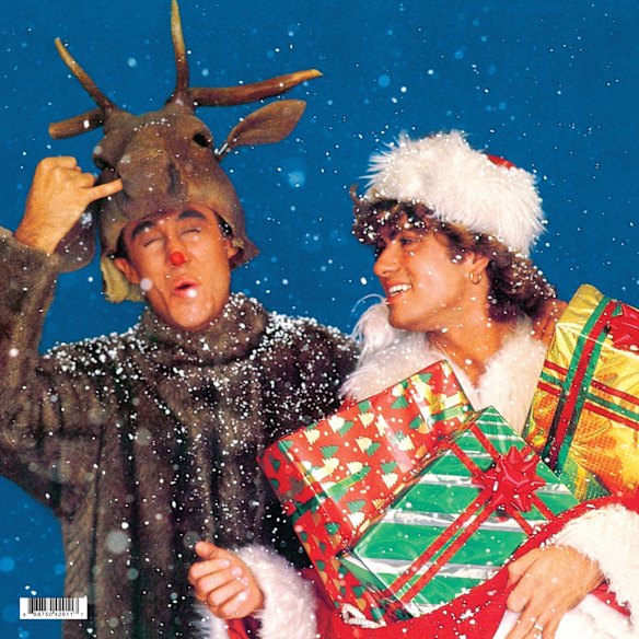 Wham, artwork from the Last Christmas single. Andrew Ridgeley (left) and George Michael.