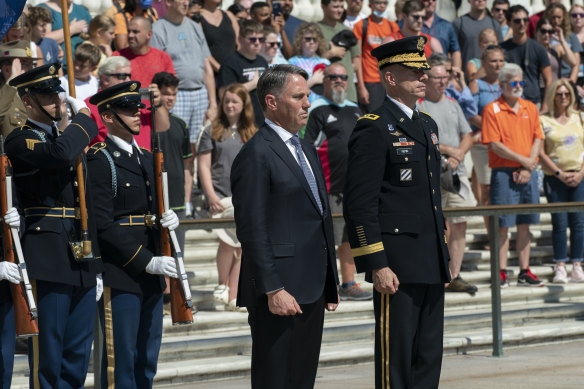 Australian Deputy Prime Minister Richard Marles, at the Tomb of the Unknown Soldier, at Arlington National Cemetery, in Arlington