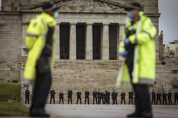 A large police presence was out this morning at the Shrine of Remembrance.
