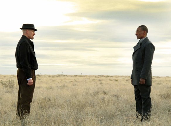Heisenberg (Bryan Cranston), left, and drug kingpin Gus Fring (Giancarlo Esposito) in the third season.