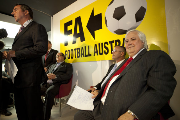 Back in the game: Archie Fraser speaks at the launch of Clive Palmer's rebel football body back in 2012.