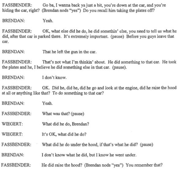 An excerpt from the Brendan Dassey transcript Dr Keatley applied his technique to.