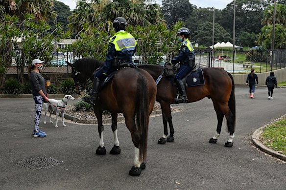 Large police numbers in anticipation of an anti-lockdown protest at Victoria Park, in Sydney.