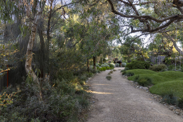 Shaw’s home driveway has soft edges and grasses in the centre.