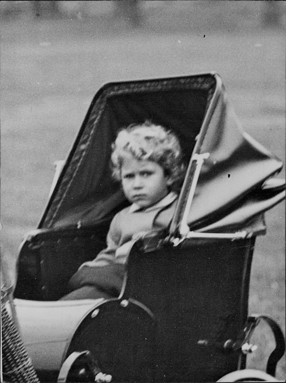Princess Elizabeth, age 3½ in her new perambulator,  November 1, 1945.