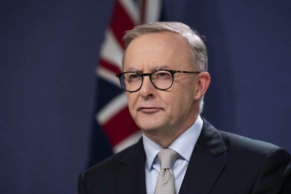 Labor leader Anthony Albanese holds a press conference in response to the Prime Minister's announcement of the federal election on May 21.  