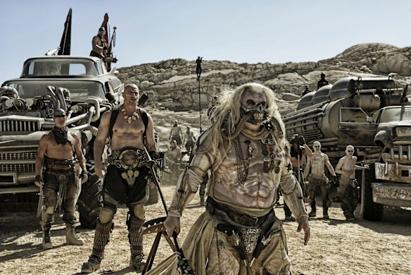 (L-R) Nanthan Jones as Rictus Erectus and Hugh Keays-Byrne as Immortan Joe in Mad Max: Fury Road.