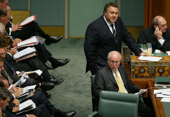 Joe Hockey and John Howard in Parliament in 2005.
