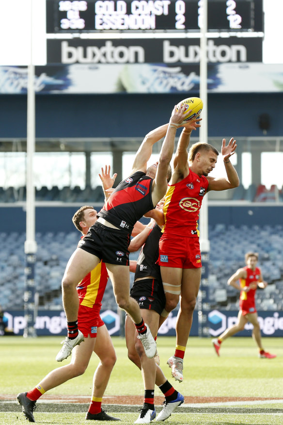 Mason Redman leaps for a mark against the Suns.