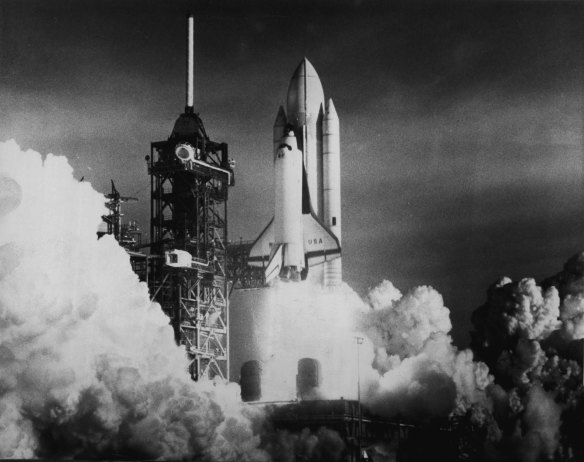 The Space Shuttle Columbia blasts off the launch pad at Cape Canaveral, Florida on April 12, 1981. 